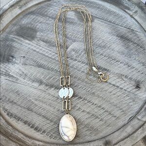 Avenue Gold Tone Long Necklace With White Pendant